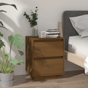 Comodino Marrone Ambrato 40x35x50 Cm İn Legno Massello Di Pino /