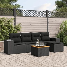 Set divano da giardino 6 pz con cuscini nero in polyrattan