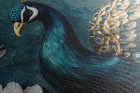 Quadro su tela – Ritratto di pavone tra i fiori