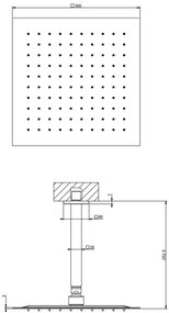 Soffione Doccia 30x30 quadro a Soffitto con braccio 162 mm Snodabile Mirror Steel Shower 93351 Emporio Gessi