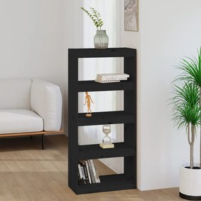 Libreria/divisorio nero 60x30x135,5 cm legno massello di pino