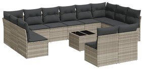 Set divani giardino 13 pz con cuscini grigio chiaro polyrattan