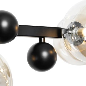 Lampadario Art Déco nero con vetro ambrato 8 luci - David