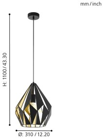 Eglo 49931 - Lampada a sospensione CARLTON 1 1xE27/60W/230V