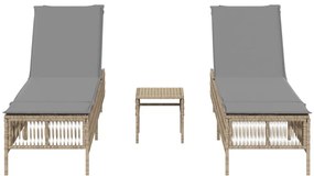 Lettini prendisole 2 pz con tavolino beige in polyrattan