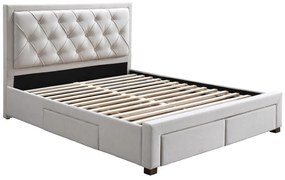 Letto con Cassetti 160 x 200 cm Tessuto Beige + Materasso - LEOPOLD