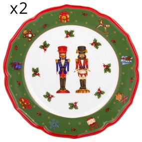 Set 2 piatti frutta natalizi porcellana bordo verde