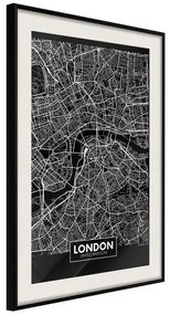 Poster  City Map: London (Dark)  Cornice Quadri Cornice nera con pass-partout, Larghezza x Altezza Home decor 20x30