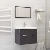 Set Mobili da Bagno Grigio Lucido in Truciolato