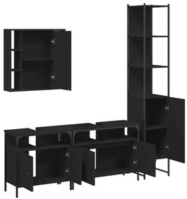 Set mobili da bagno 4 pz nero in legno multistrato