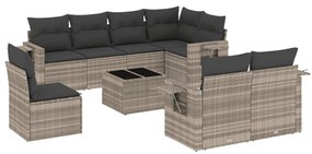 Set divano da giardino 9pz con cuscini grigio chiaro polyrattan