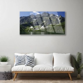 Quadro in vetro Montagne Lago Foresta Paesaggio 100x50 cm