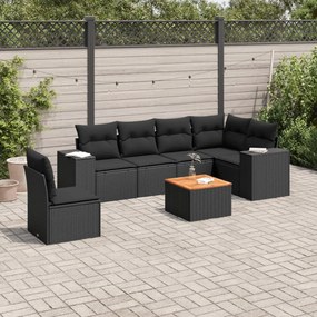 Set divani da giardino con cuscini 7pz nero polyrattan