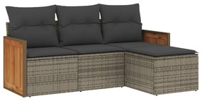 Set divani da giardino 4 pz con cuscini in polyrattan grigio