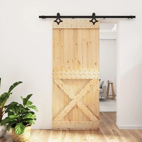 Porta Scorrevole Con Set Hardware 90x210 Cm Legno Massello Pino /