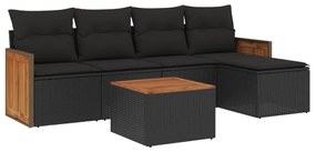 Set divano da giardino 6 pz con cuscini nero in polyrattan