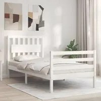 Giroletto con Testiera Bianco 90x200 cm in Legno Massello 3194297