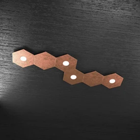 Plafoniera Moderna 6 Moduli Hexagon Metallo Foglia Rame 4 Luci Led 12X4W