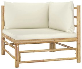 Set divani da giardino 8 pz con cuscini bianco crema in bambù