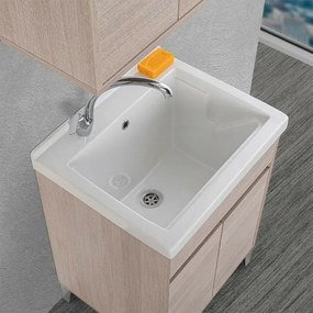 Vasca lavatoio 60x50 cm in ceramica bianca con foro rubinetto a sinistra