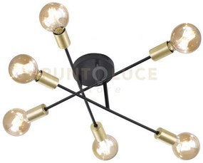 Cross plafoniera 3 braccia orientabili 6 luci nero opaco e oro d. 5...