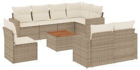 Set divano da giardino 9 pz con cuscini beige in polyrattan