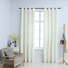 Tende Oscuranti Con Anelli 2 Pz Crema İn Velluto 140x175 Cm /