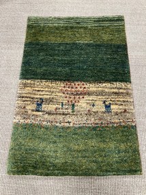Gabbeh Tappeto 90x60 Verde (Iran) Annodato A Mano