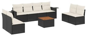 Set divani da giardino 9 pz con cuscini nero in polyrattan