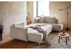 Divano letto angolare in velluto a coste beige (angolo destro a forma di U) Lazy Lukka - Miuform