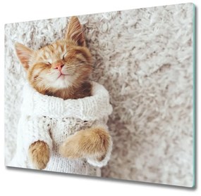 Tagliere in vetro Un gattino in un maglione 60x52 cm