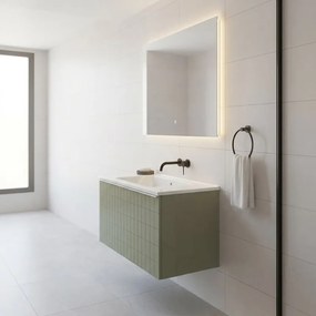 Mobile da bagno sospeso sotto lavabo Pixel grid 1 cassetto L 60 x H 40 x P 45.5 cm verde salvia laccato opaco, con maniglia alluminio brillante