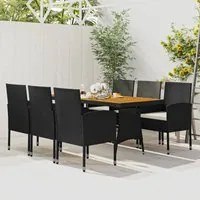 Set da Pranzo per Esterni 7 pz in Polyrattan Nero 3120108