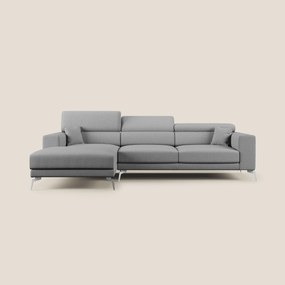 Blade Divano moderno angolare con poggiatesta reclinabili in tessuto impermeabile simil-cotone T13 grigio