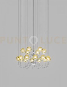 Puppet sospensione 18p ambra trasparente cromo lucido 18 luci attac...