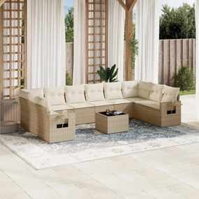 Set divani da giardino 11 pz con cuscini beige in polyrattan