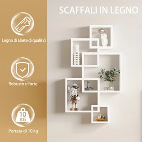 Libreria Moderna Sospesa con 5 Cubi Intrecciati 49,5x10,2x86 cm in Legno Bianco...