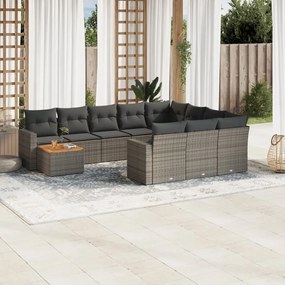 Set Divani da Giardino 11 pz con Cuscini in Polyrattan Grigio