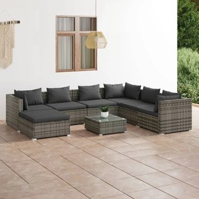 Set divani da giardino 8 pz con cuscini in polyrattan grigio