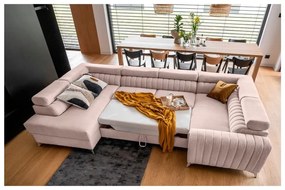 Divano angolare rosa allungabile/con contenitore (con penisola a sinistra/a U) Louis – ELTAP