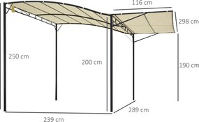Pergola da Giardino 300x250x200-250A cm in Acciaio con Copertura in Tessuto Beige...