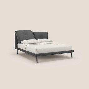 Ibuki letto con cuscini trapuntati regolabili e piedi in mogano in tessuto fiammato impermeabile T03 grigio