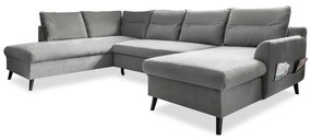 Divano letto a U in velluto grigio chiaro, angolo sinistro Stylish Stan - Miuform