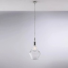 Lampadario Moderno Zeus Metallo Bianco Vetro Trasparente 1 Luce E27