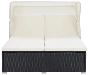 Lettino prendisole a 2 posti con cuscino in polyrattan nero