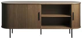 Cassettiera marrone con effetto rovere con ante scorrevoli 180x76x45 cm Nola – Unique Furniture