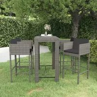 Set da Bar da Giardino 5 pz con Cuscini in Polyrattan Grigio 3094785