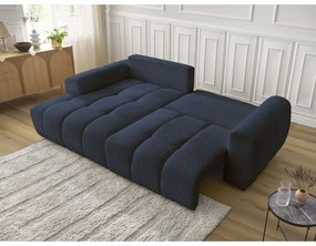 Divano angolare blu allungabile/con contenitore (con penisola a sinistra/con chaise lounge) con rivestimento in bouclé Roxelane – Bobochic Paris