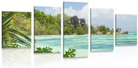 Quadri 5 pezzi – Spiaggia meravigliosa sull'isola di La Digue