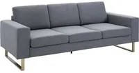 EASYCOMFORT Divano a 3 Posti con Cuscini in Tessuto di Lino Grigio scuro, 200x82x78cm